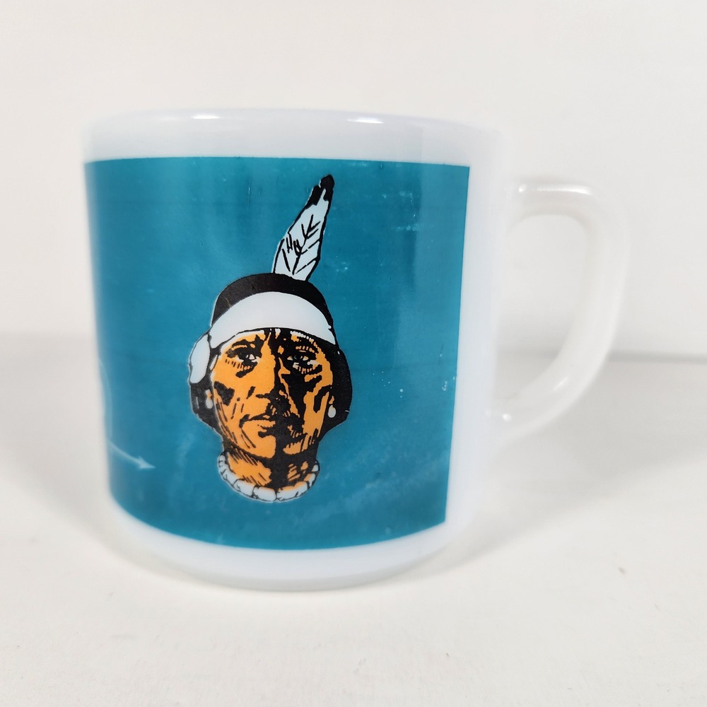 Vintage Fire King Navajo Freight Lines Milk Glass Coffee Mug Heat Proof USA